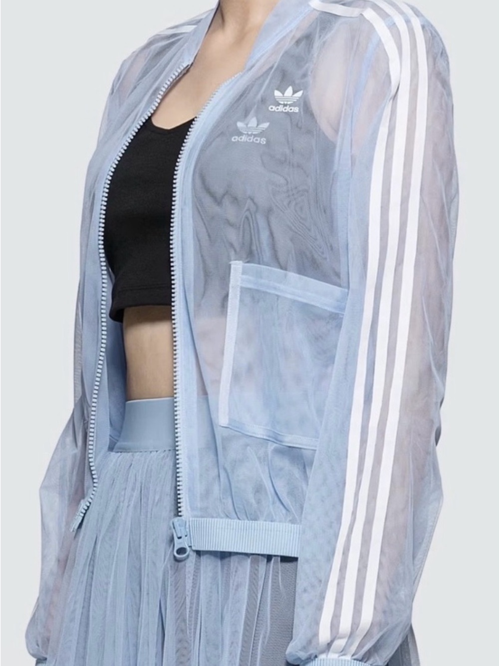 Adidas Track Top Jacket Sheer Mesh Tulle Periwinkle Blue & White Stripes Small - Picture 11 of 14
